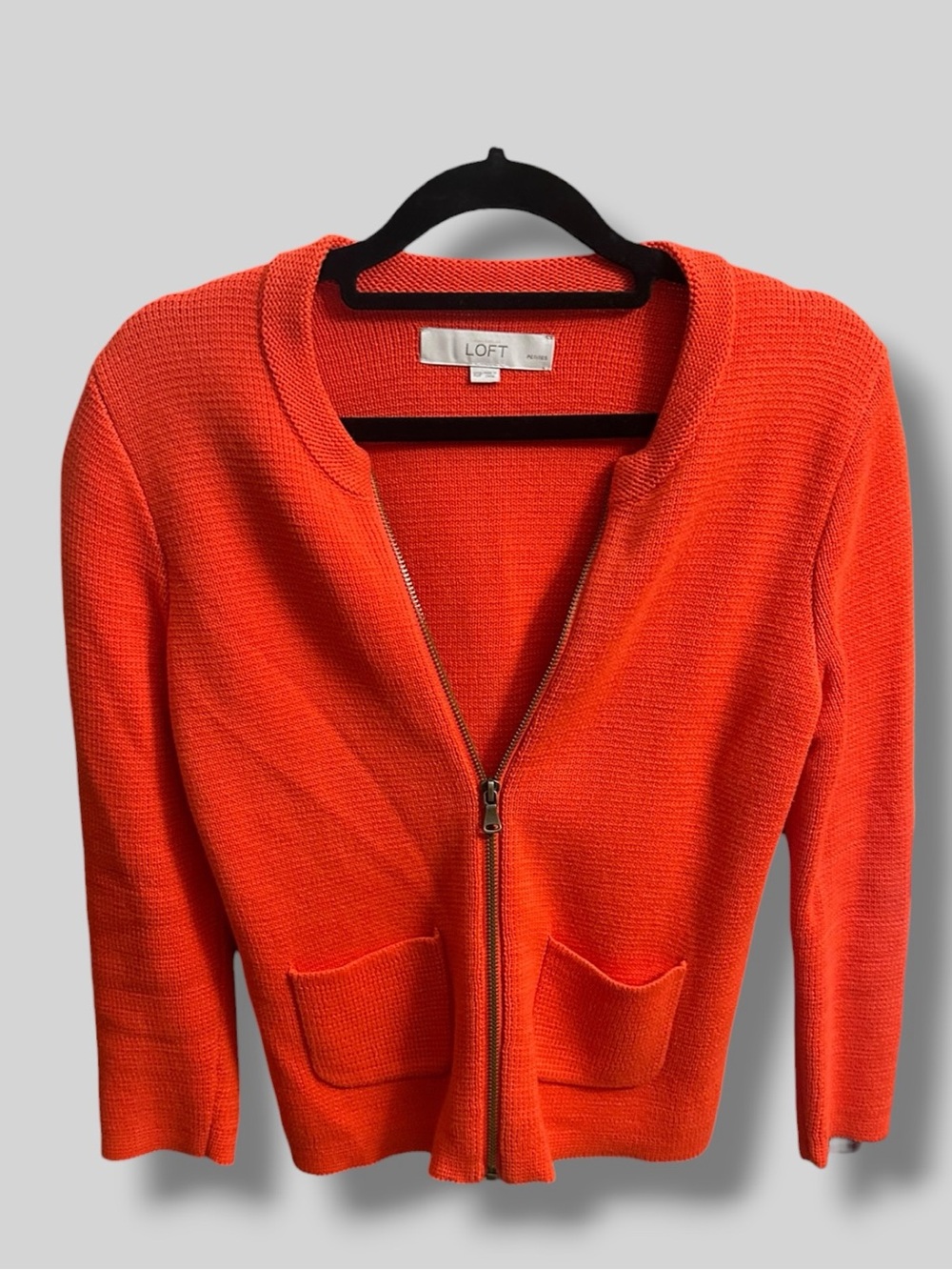LOFT Orange Zip-Front Textured Knit Cardigan - Picture 2 of 5